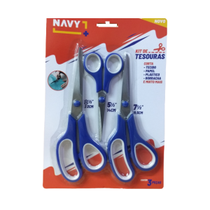 TESOURA DE METAL C/ CABO PLASTICO COM 3 PÇS   16006