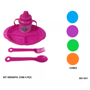 JOGO DE 4PÇS  PRATO,COPO, COLHER E GARFO DE PLASTICO XH-541