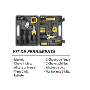 KIT FERRAMENTAS MALETA BASICAS COM 12 PCS  BOM-3902