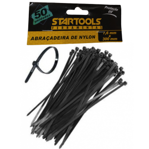 ABRAÇADEIRA DE NYLON PRETA COM 50 PCS 7,6MM X 300MM STARTOOLS AR0567