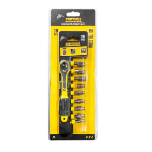 CHAVE CATRACA COM ENCAIXE 1/4 SOQUETES CANHÃO E BITS 19PCS STARTOOLS AR0436