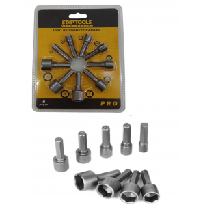 KIT DE SOQUETE CANHÃO 9 PCS 13,12,11,10,9,8,7,6,5MM STARTOOLS AR0469