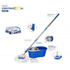 MOP GIRATORIO 8 LITROS CESTO DE INOX CLEAN TECH CT0034