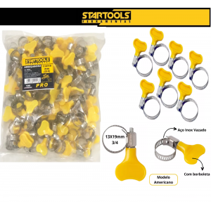 ABRAÇADEIRA DE AÇO INOX 13X19 MM AMERICA BORBOLETA PACOTE C/ 100 PCS STARTOOLS AR0262