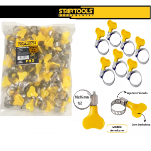 ABRAÇADEIRA DE AÇO INOX 10X16 MM AMERICA BORBOLETA PACOTE C/ 100 PCS STARTOOLS AR0261