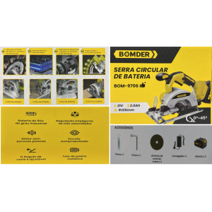 SERRA CIRCULAR 125 MM  RECARREGAVEL C/2 BATERIAS 21V  BOM-9706