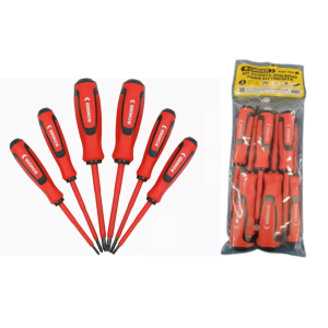 CONJUNTO COM CHAVE DE FENDA E PHILIPS ISOLADA C/ 6 PCS CABO EMBORRACHADO BOM-3110