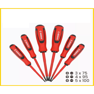 CONJUNTO COM CHAVE DE FENDA E PHILIPS ISOLADA C/ 6 PCS CABO EMBORRACHADO BOM-3110