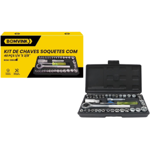 KIT FERRAMENTAS MALETA BASICAS SOQUETES C/ 40PÇS  BOM-3906