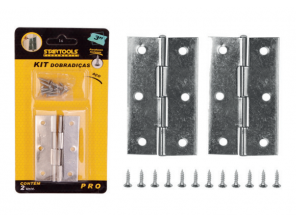 KIT DOBRADIÇAS DE AÇO 3" COM 2 PCS AR0695