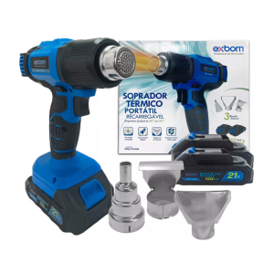 SOPRADOR TERMICO DIGITAL LCD PORTÁTIL RECARREGAVEL C/2 BATERIAS 21V 20000AH EXBOM ST5500D