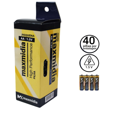 BATERIA PILHA AA  MAXMIDIA TUBO COM 40 UN. MAX-UM-3AA