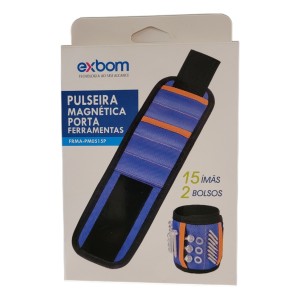 PULSEIRA MAGNÉTICA PORTA FERRAMENTAS 15 ÍMÃS E 2 BOLSOS EXBOM  PM0515P