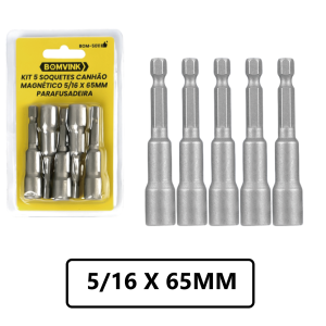 KIT DE SOQUETES CANHÃO  PONTA MAGNÉTICO C/ 5 PCS 5/16