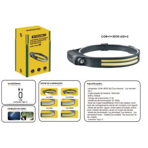 LANTERNA DE CABEÇA LED RECARREGAVEL USB BOM-4007