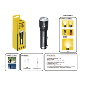 LANTERNA TATICA  RECARREGAVEL USB BOM-4307