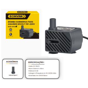 BOMBA SUBMERSA PARA AQUARIO 2W BIVOLT 110V-220V BOM-8701