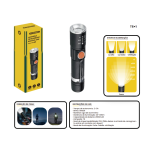 LANTERNA TATICA  RECARREGAVEL USB BOM-4306