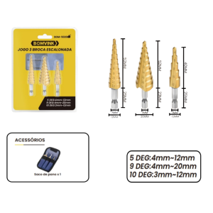 KIT DE BROCAS ESCALONADA C/3 PCS BOM-5020