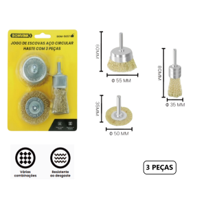 ESCOVA DE AÇO CIRCULAR COM 3 PCS  BOM-5657