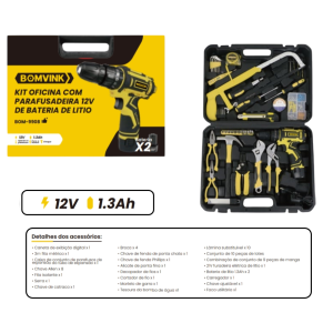  PARAFUSADEIRA KIT OFICINA 12V C/2 BATERIAS  BOM-9908