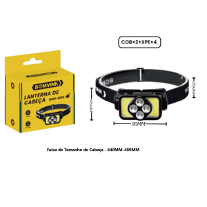 LANTERNA DE CABEÇA COB RECARREGAVEL USB BOM-4015