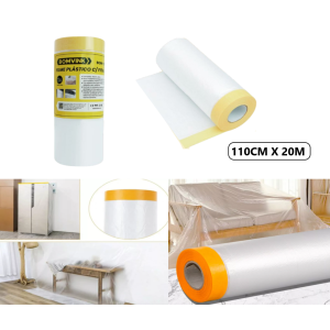 FILME PLASTICO COM FITA CREPE PARA COBRIR MÓVEIS 110CM X 20M BOM-1328
