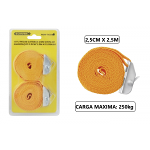 CINTA CATRACA AMARRAR CARGA C/2 PCS 2,5 CM X 2,5 MTS ATÉ 250 KG BOM-7433