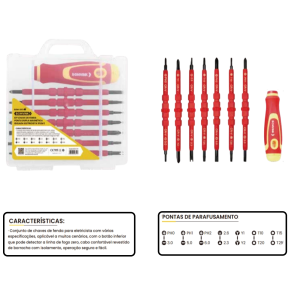 CONJUNTO DE CHAVE DE FENDA PONTA DUPLA MAGNETICA ISOLADA ELETRICA 15 EM 1  BOM-3117