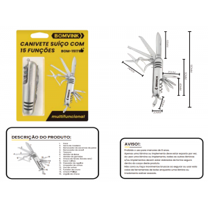 CANIVETE SUIÇO MULTIFUNCIONAL  15 FUNÇOES BOM-1517
