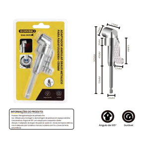 ADATADOR ANGULAR GRAUS METALICO PARA PARAFUSADEIRA 130MM BOM-5035