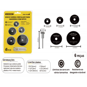 DISCO DE SERRA CIRCULAR MINI P/ MADEIRA COM 6 PEÇAS  BOM-5118