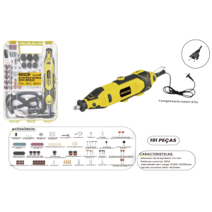 KIT MINI RETIFICA ELETRICA 110V 135W 191 PEÇAS BOM-9605