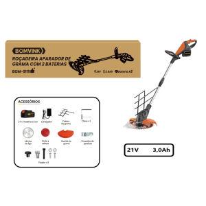 ROÇADEIRA APARADOR DE GRAMA RECARREGAVEL C/2 BATERIAS 21V  BOM-9111