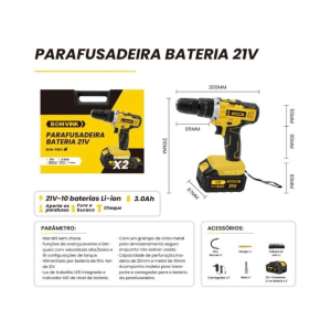 PARAFUSADEIRA  RECARREGAVEL NA MALETA C/2 BATERIAS 21V 3.0 AH 28 N.M BOM-9963