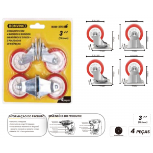 KIT RODIZIO C/ 4 PCS  2 GIRATORIO 2 FIXO 3