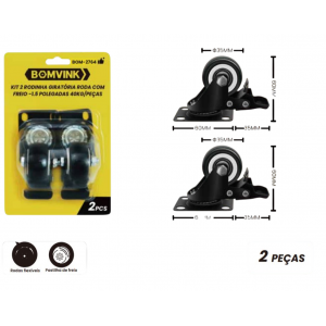 KIT RODIZIO C/ 2 PCS GIRATORIO COM FREIO 1,5