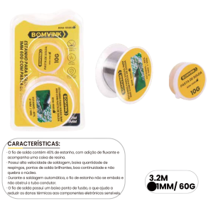 ESTANHO PARA SOLDA 1 MM 60G COM PASTA DE 10G BOM-5585