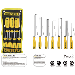 CONJUNTO COM CHAVE DE FENDA E PHILIPS C/ 7 PCS CABO DE IMPACTO BOM-3121