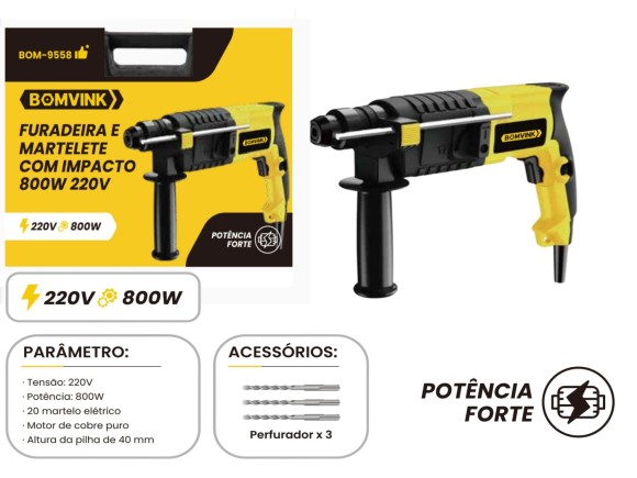 MARTELETE PERFURADOR COM IMPACTO 800W  220V  BOM-9558