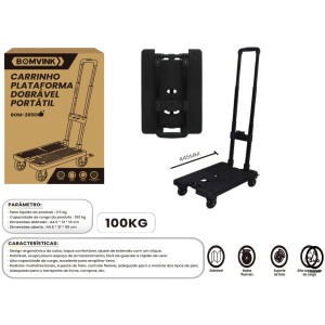 CARRINHO PLATAFORMA DOBRAVÉL CARGA MAXIMA ATÉ 100 KG BOM-2850