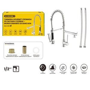 TORNEIRA GOURMET DE INOX CROMADA  PARA COZINHA BOM-2007