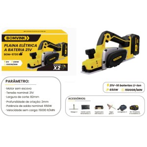 PLAINA ELETRICA RECARREGAVEL C/2 BATERIAS 21V  BOM-9730