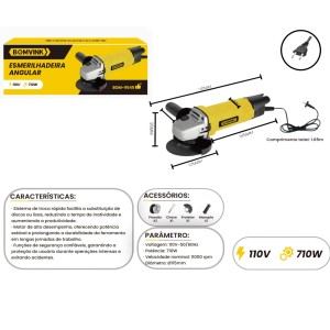 LIXADEIRA E ESMERILHADEIRA ANGULAR ELETRICA 110V 710W 115MM 4,5