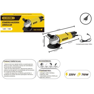 LIXADEIRA E ESMERILHADEIRA ANGULAR ELETRICA 220V 710W 115MM 4,5