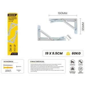 SUPORTE MÃO FRANCESA DOBRAVEL 19 X 9,5 CM C/2 PCS  BOM-2740