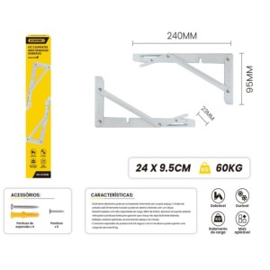 SUPORTE MÃO FRANCESA DOBRAVEL 24 X 9,5 CM C/2 PCS  BOM-2741