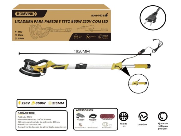 LIXADEIRA PARA PAREDE E TETO 850W 220V  BOM-9624