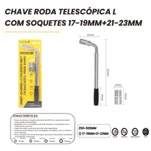 CHAVE DE RODA TELESCOPIA L COM SOQUETES 17X19X21X23 MM BOM-3218