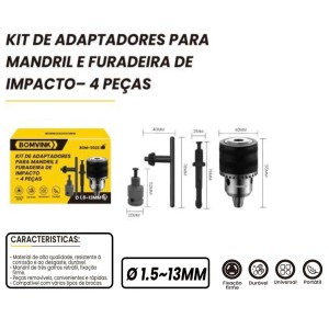 MANDRIL 13MM COM ADAPTADOR SDS PLUS 14MM E ADAPTADOR 1/2 P/ CHAVE DE IMPACTO BOM-5026